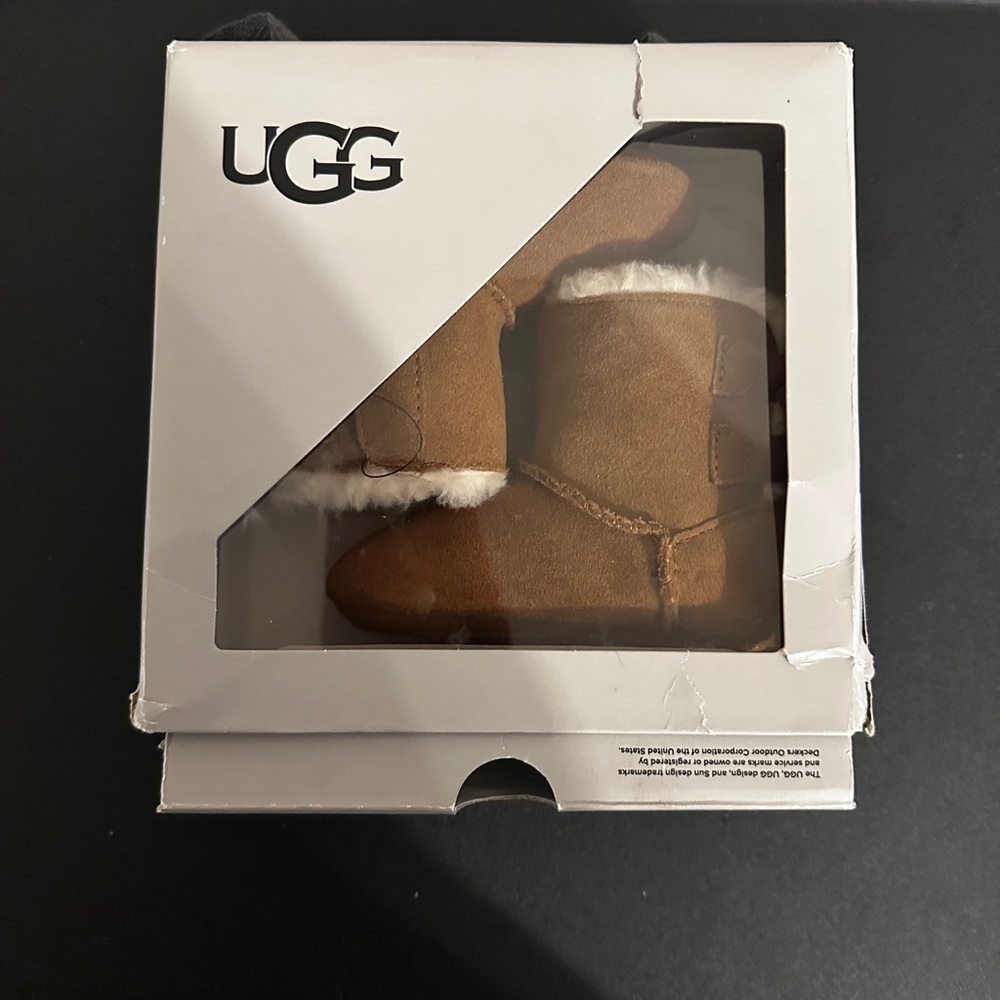 UGG Tan Baby Bailey Bow Boots with White Trim